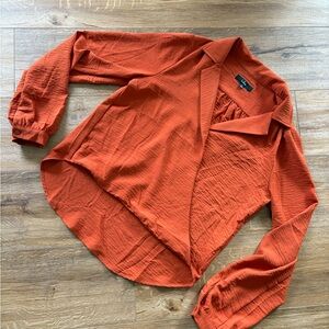 Rust Orange Women's Surplice Collared Top